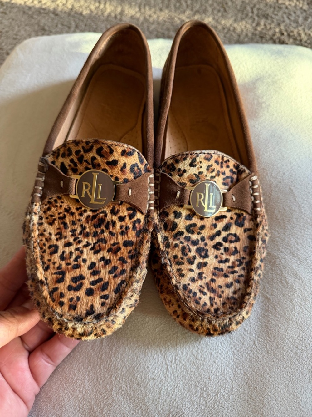 Ralph Lauren Leopard Pony Hair Moccasin Loafers - Brown